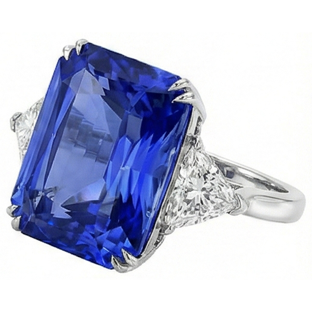 natural radiant sapphire 5.50ct ring close up detail