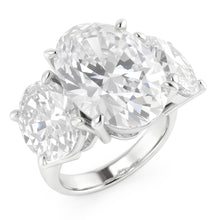Three Stone Real Big Oval Natural Earth Mined Diamond Ring