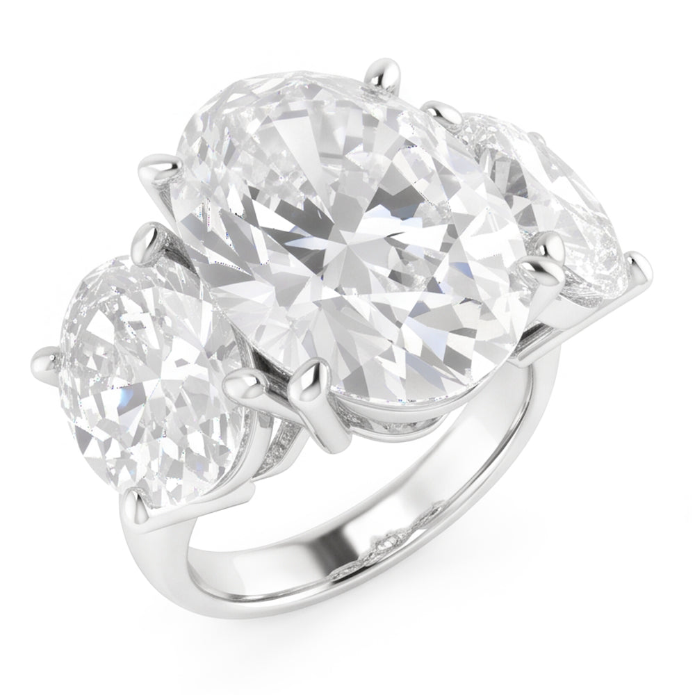 Three Stone Real Big Oval Natural Earth Mined Diamond Ring