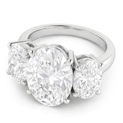 Three Stone Real Big Oval Natural Earth Mined Diamond Ring