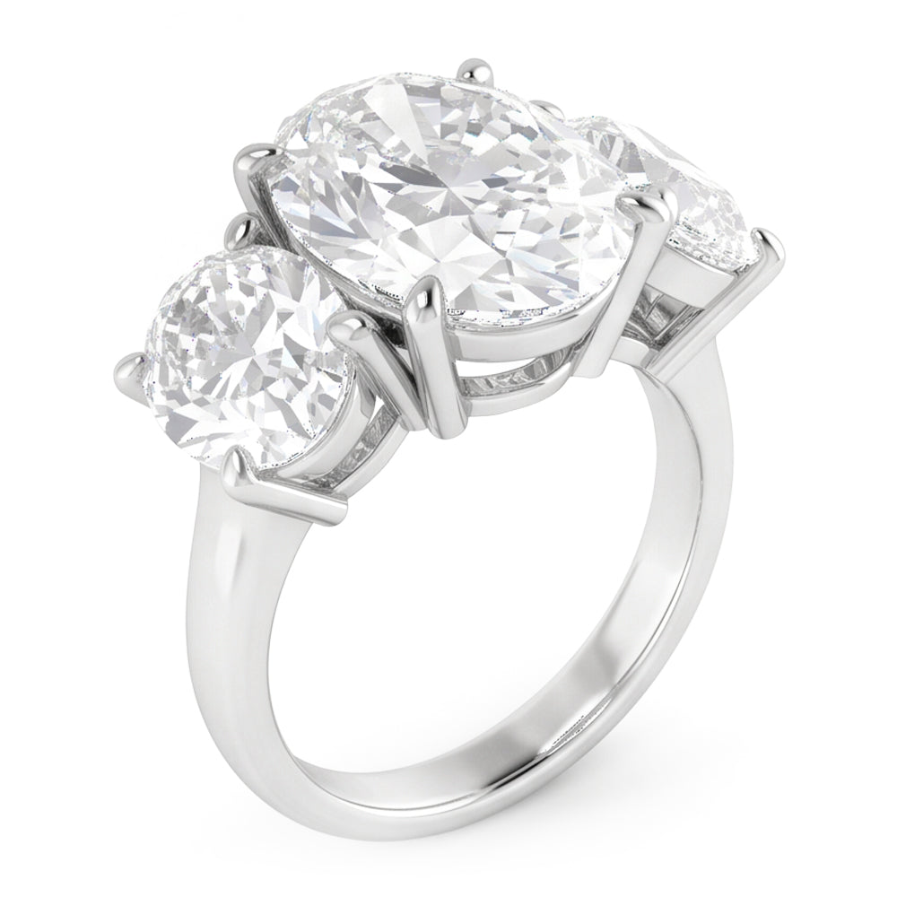 Three Stone Real Big Oval Natural Earth Mined Diamond Ring