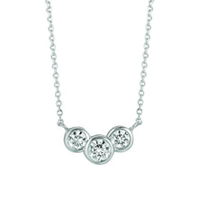 Three Stone Real Diamond Bezel Necklace Cluster 0.75 Carats 14K White Gold