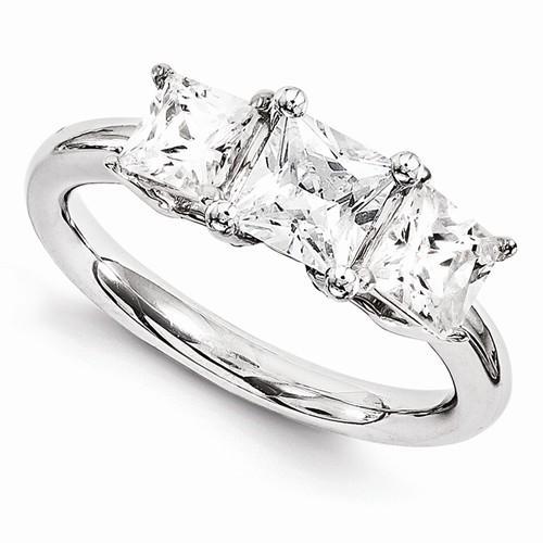 Three Stone Real Diamond Engagement Ring 3.50 Carats White Gold 14K New