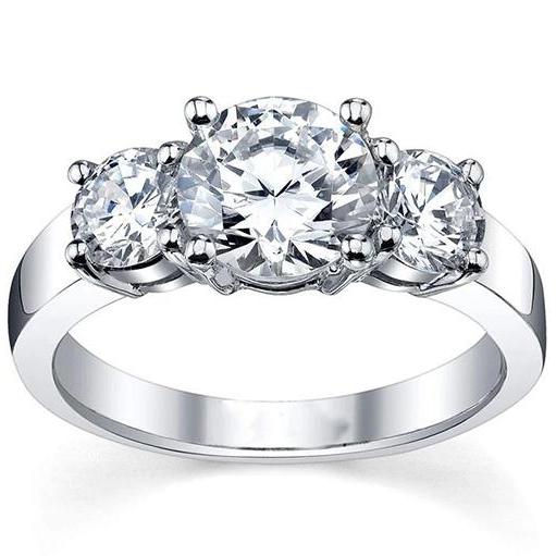 Three Stone Real Diamond Engagement Ring 3.50 Carats White Gold 14K