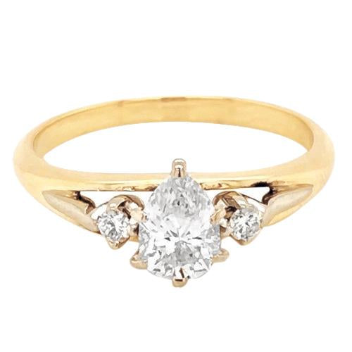 Three-Stone Natural Earth Mined Diamond Ring 1.50 Carats Prong Setting Yellow Gold 14K