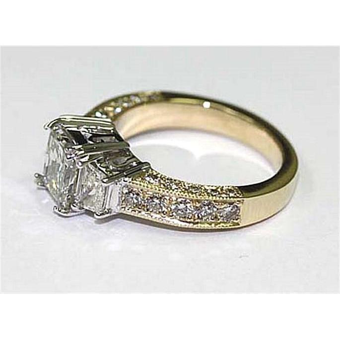 Three Stone Real Diamond Ring 2.75 Carat Vintage Style Yellow Gold 14K2