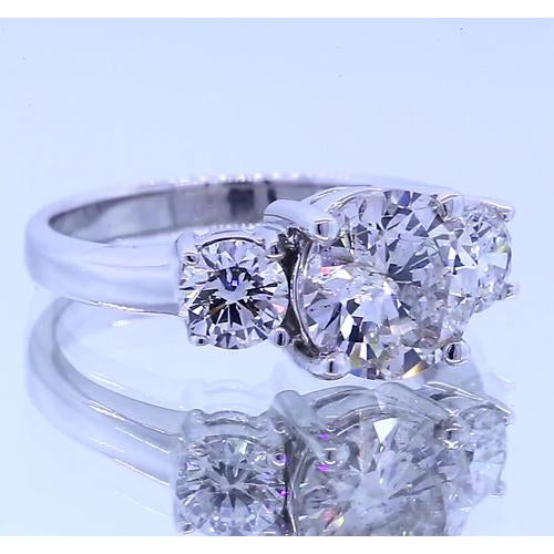 Three Stone Real Diamond Round Engagement Ring Prong Set 2.50 Carats