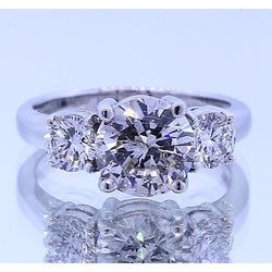Three Stone Real Diamond Round Engagement Ring Prong Set 2.50 Carats