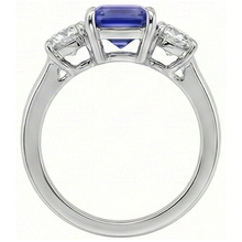 Three Stone Ring Antique Style Emerald Ceylon Sapphire 3 Carats