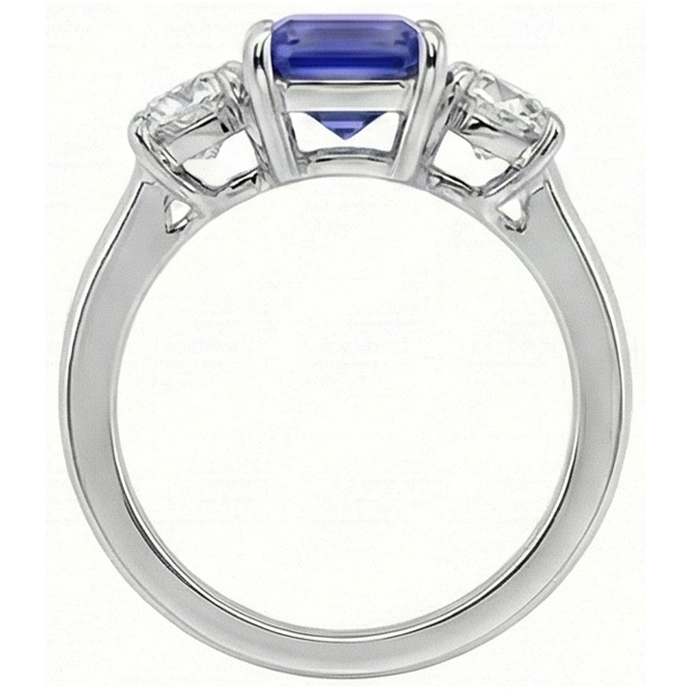 Three Stone Ring Antique Style Emerald Ceylon Sapphire 3 Carats