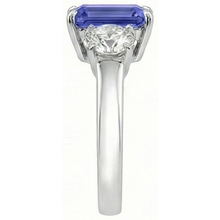 Three Stone Ring Antique Style Emerald Ceylon Sapphire 3 Carats