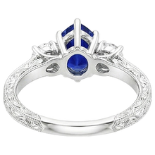 Three Stone Ring Antique Style Pear Blue Sapphire & Natural Earth Mined Diamonds 5 Carats