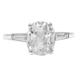 Three Stone Ring Baguette & Cushion Old Mine Cut Real Diamonds 6.50 Carats