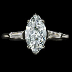 Three Stone Ring Baguette & Marquise Old Mine Cut Natural Diamond 4.50 Carats