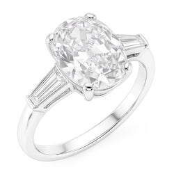 Three Stone Ring Baguette & Cushion Old Mine Cut Real Natural Earth Mined Diamonds 6.50 Carats