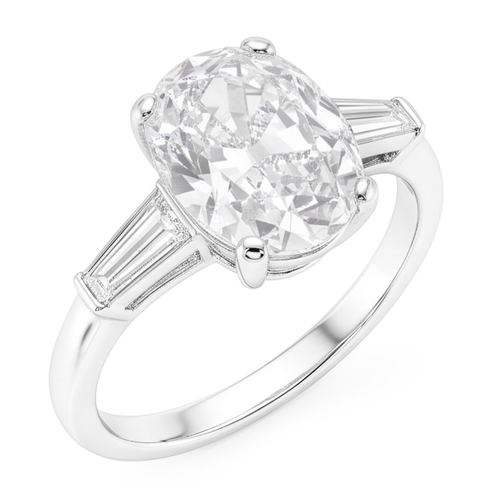 Three Stone Ring Baguette & Cushion Old Mine Cut Real Natural Earth Mined Diamonds 6.50 Carats