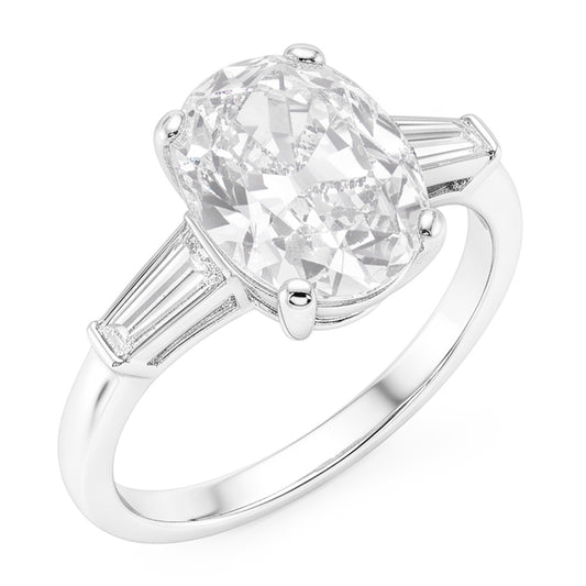 Three Stone Ring Baguette & Cushion Old Mine Cut Real Natural Earth Mined Diamonds 6.50 Carats