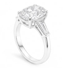 Three Stone Ring Baguette & Cushion Old Mine Cut Real Natural Earth Mined Diamonds 6.50 Carats