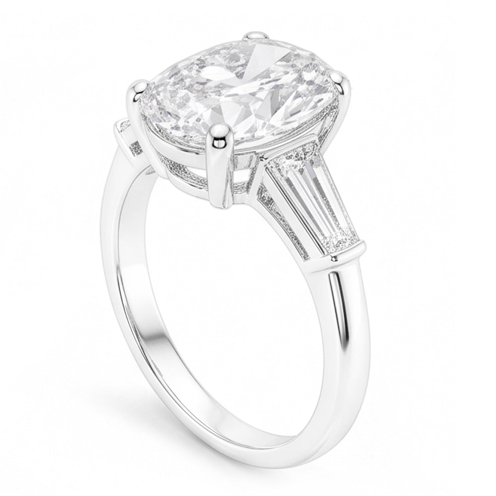 Three Stone Ring Baguette & Cushion Old Mine Cut Real Natural Earth Mined Diamonds 6.50 Carats