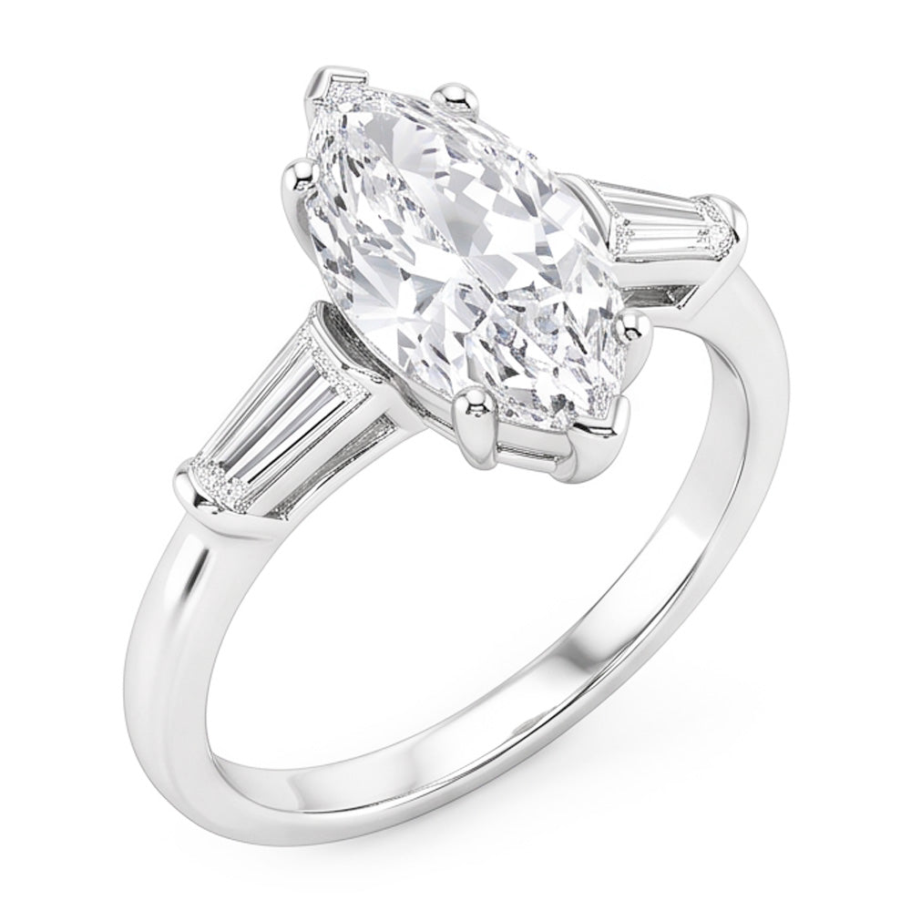 Three Stone Ring Baguette & Marquise Old Mine Cut Natural Earth Mined Diamond 4.50 Carats