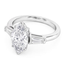 Three Stone Ring Baguette & Marquise Old Mine Cut Natural Earth Mined Diamond 4.50 Carats
