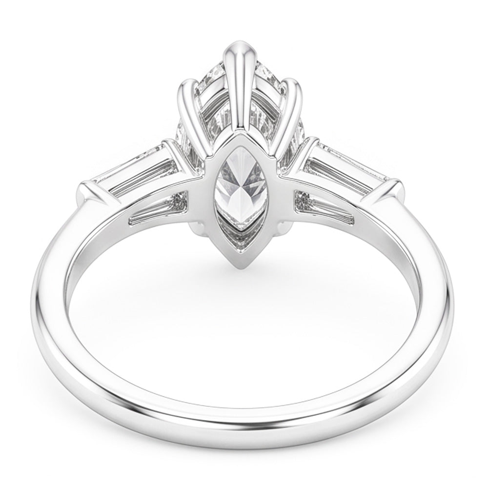 Three Stone Ring Baguette & Marquise Old Mine Cut Natural Earth Mined Diamond 4.50 Carats