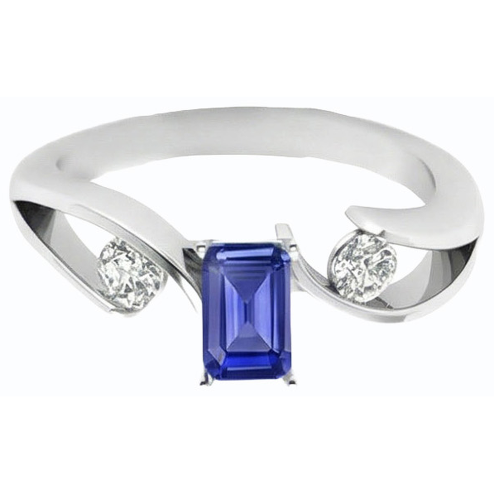 Three Stone Ring Emerald Ceylon Sapphire 1.75 Carats Bypass Style