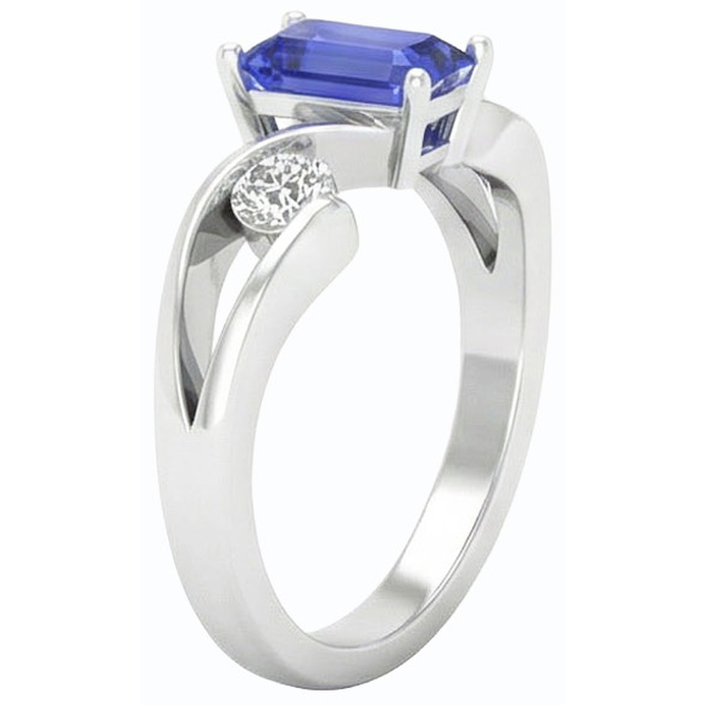 Three Stone Ring Emerald Ceylon Sapphire 1.75 Carats Bypass Style