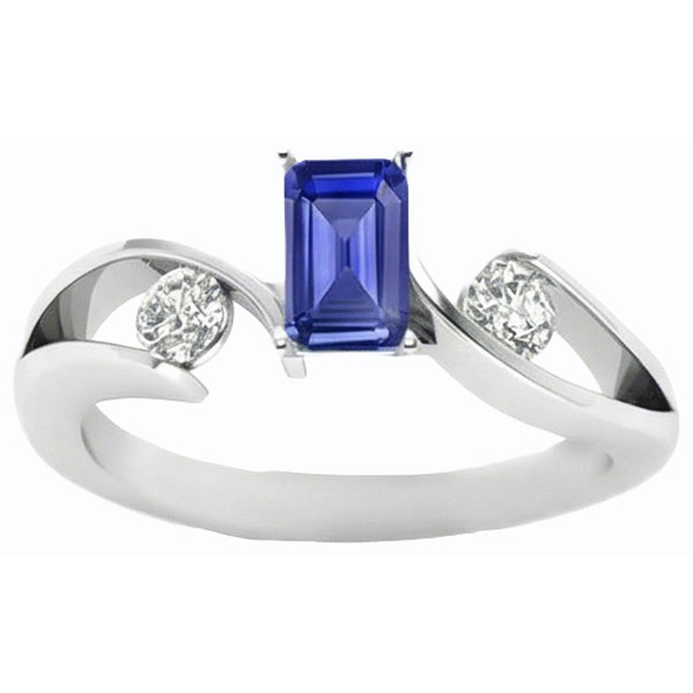 Three Stone Ring Emerald Ceylon Sapphire 1.75 Carats Bypass Style