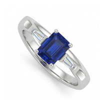 Three Stone Ring Emerald Sapphire & Tapered Baguette Natural Earth Mined Diamonds 3 Carats