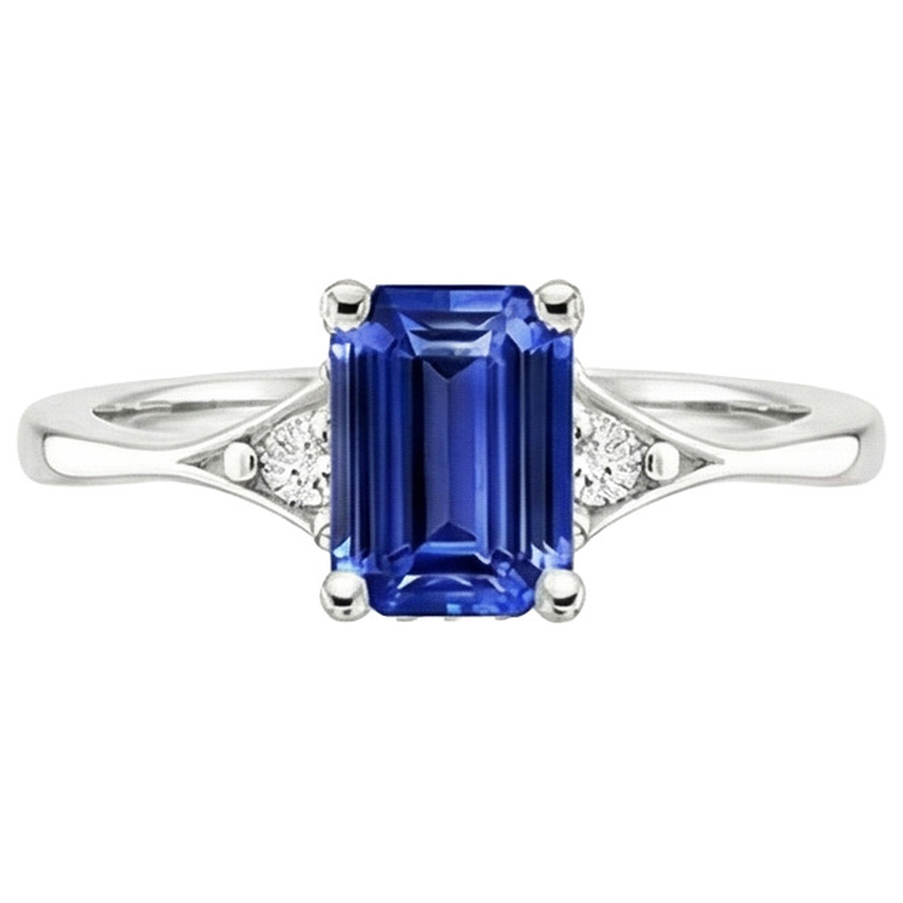 Three Stone Ring Emerald Sri Lankan Sapphire & Natural Earth Mined Diamond 3.50 Carats