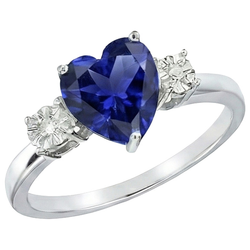 Three Stone Ring Heart Shape Blue Sapphire Round & Natural Earth Mined Diamonds 8 Carats