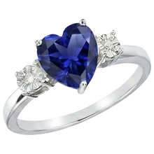 Three Stone Ring Heart Shape Blue Sapphire Round & Natural Earth Mined Diamonds 8 Carats
