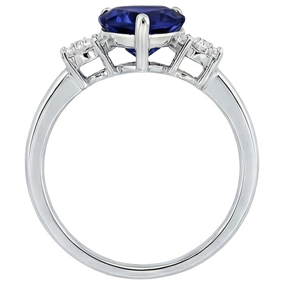Three Stone Ring Heart Shape Blue Sapphire Round & Natural Earth Mined Diamonds 8 Carats