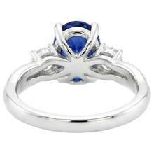 Three Stone Ring Oval Blue Sapphire & Round Natural Earth Mined DIAMOND ( NOT LAB GROWN ) Accents 4 Carats