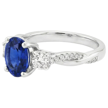 Three Stone Ring Oval Blue Sapphire & Round Natural Earth Mined DIAMOND ( NOT LAB GROWN ) Accents 4 Carats