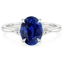 Three Stone Ring Oval Sri Lankan Sapphire & Pear Natural Earth Mined Diamonds 2.50 Carats