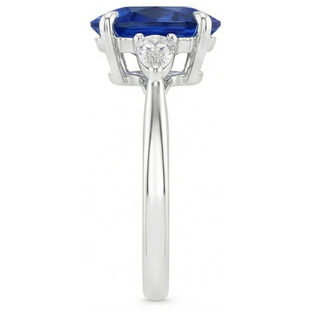 Three Stone Ring Oval Sri Lankan Sapphire & Pear Natural Earth Mined Diamonds 2.50 Carats
