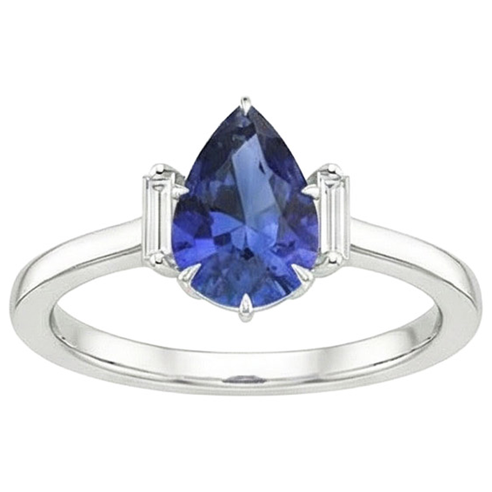 natural pear sapphire 3ct ring top view