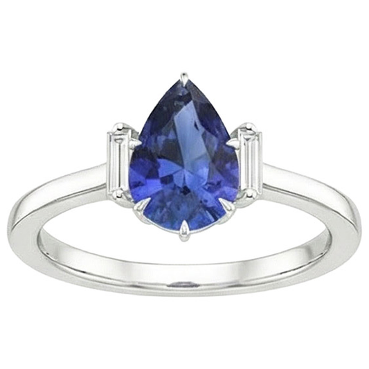 natural pear sapphire 3ct ring top view