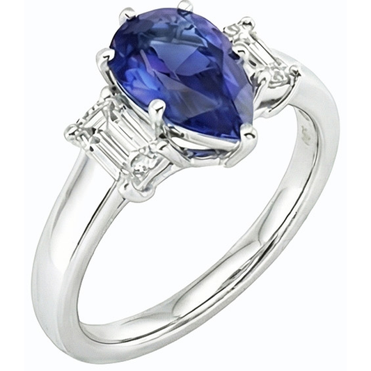 natural pear sapphire 2ct ring side angle
