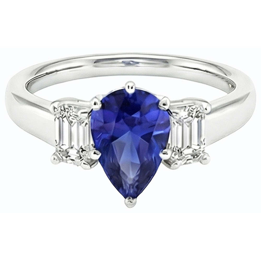 natural pear sapphire 2ct ring top view