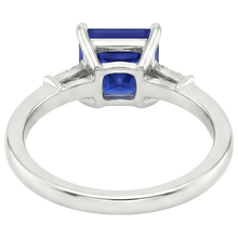 Three Stone Ring Princess Blue Sapphire & Baguette Natural Earth Mined Diamonds 5.25 Carat