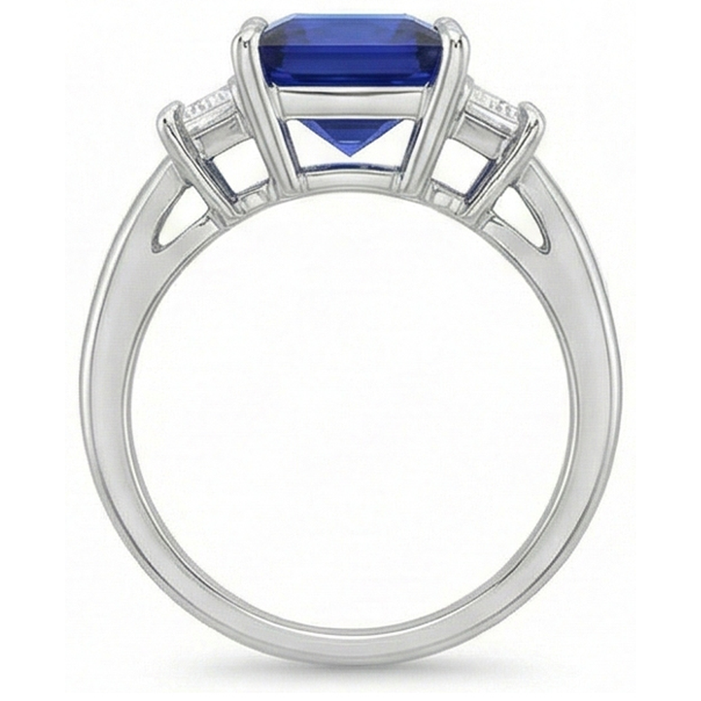 Three Stone Ring Princess Ceylon Sapphire and Natural Earth Mined Diamond 5.25 Carat