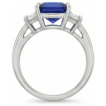 Three Stone Ring Princess Ceylon Sapphire and Natural Earth Mined Diamond 5.25 Carat