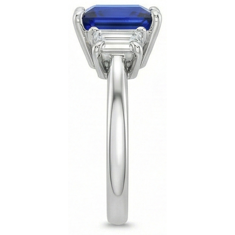 Three Stone Ring Princess Ceylon Sapphire and Natural Earth Mined Diamond 5.25 Carat