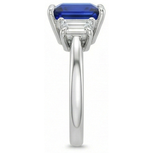 Three Stone Ring Princess Ceylon Sapphire and Natural Earth Mined Diamond 5.25 Carat