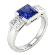 Three Stone Ring Princess Natural Earth Mined Diamond & Ceylon Sapphire Jewellery 2 Carats
