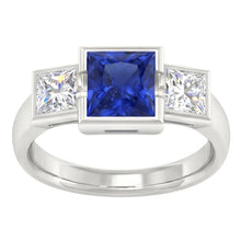 Three Stone Ring Princess Natural Earth Mined Diamond & Ceylon Sapphire Jewellery 2 Carats