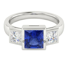 Three Stone Ring Princess Natural Earth Mined Diamond & Ceylon Sapphire Jewellery 2 Carats